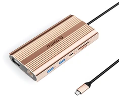 Orico XDR 12-in-1 USB-C Docking Station USB-A USB-C HDMI 4K VGA RJ45 Gigabit PD 100W SD and Micro SD Card Reader - Rose Gold
