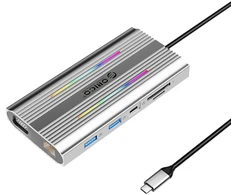 Orico XDR 12in1 RGB USB-C Docking Station USB-A USB-C PD 100W 2x HDMI 4K 60Hz VGA RJ45 Gigabit SD and Micro SD Card Reader - Gray