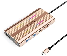 Orico XDR 12in1 RGB USB-C Docking Station 3x USB-A USB-C PD 100W HDMI 4K VGA RJ45 Gigabit SD and Micro SD Card Reader - Rose Gold