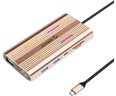 Orico XDR 12in1 RGB USB-C Docking Station USB-A USB-C PD 100W 2x HDMI 4K 60Hz VGA RJ45 Gigabit SD and Micro SD Card Reader - Rose Gold