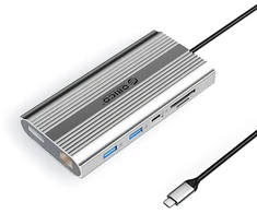Orico XDR 12in1 USB-C Docking Station USB-A USB-C 2x HDMI 4K 60Hz DisplayPort 4K 60Hz RJ45 Gigabit PD 100W SD and Micro SD Card Reader - Sidabrinis