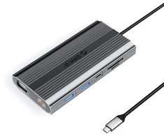 Orico XDR 12in1 USB-C Docking Station USB-A USB-C HDMI 4K VGA RJ45 Gigabit PD 100W SD and Micro SD Card Reader - Gray