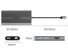 Orico XDR 12in1 USB-C Docking Station USB-A USB-C 2x HDMI 4K 60Hz DisplayPort 4K 60Hz RJ45 Gigabit PD 100W SD and Micro SD Card Reader - Gray