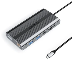 Orico XDR 12in1 USB-C Docking Station USB-A USB-C 2x HDMI 4K 60Hz DisplayPort 4K 60Hz RJ45 Gigabit PD 100W SD and Micro SD Card Reader - Gray