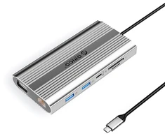 Orico XDR 12in1 USB-C Docking Station USB-A USB-C HDMI 4K VGA RJ45 Gigabit PD 100W SD and Micro SD Card Reader - Sidabrinis