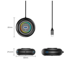 Orico YXR4-C3 RGB USB Hub 4-Port USB-A 3.0 with Audio/Microphone Port 1.8m - Juodas
