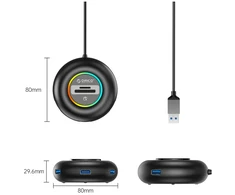 Orico YXR4 RGB USB Hub 4-Port USB-A 3.0 with SD and Micro SD Reader 1.8m - Juodas