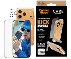 Panzer Glass „CARE by PanzerGlass Feature Kick 3in1“ dėklas + stiklas + objektyvo apsaugos rinkinys, skirtas „iPhone 17 Pro“