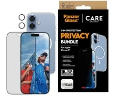 Panzer Glass „CARE by PanzerGlass“ flagmaninis „Privacy 3-in-1“ dėklas + privatumo stiklas + objektyvas, skirtas „iPhone 17“