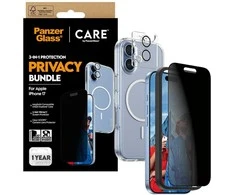Panzer Glass „CARE by PanzerGlass“ flagmaninis „Privacy 3-in-1“ dėklas + privatumo stiklas + objektyvas, skirtas „iPhone 17“
