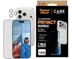 Panzer Glass „CARE by PanzerGlass“ flagmaninis „Privacy 3-in-1“ dėklas + privatumo stiklas + objektyvas, skirtas „iPhone 17 Pro“