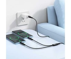 Kabelis 2in1 USB C į USB C+C Hoco 1 m X123 juodas