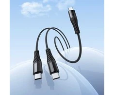 Kabelis 2in1 USB C į USB C+C Hoco 1 m X123 juodas