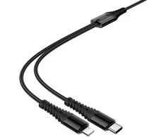 Laidas 2in1 USB C į USB C+Lightning Hoco 1 m X123 juodas