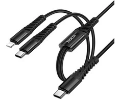 Cable 2in1 USB C to USB C+Lightnig Hoco 1 m X123 juodas