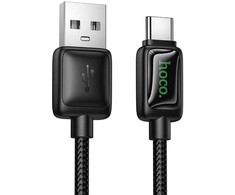 Cable with LCD USB A to USB C Hoco 3A 1,2 m U146 juodas