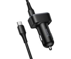 Automobilinis įkroviklis Hoco USB A + USB C PD QC3.0 48W + laidas USB C į C Z63B juodas
