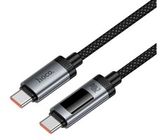 Duomenų kabelis su skaitmeniniu ekranu USB A į USB C Hoco PD 6A 100W 1,2 m U148 juodas