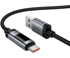 Duomenų kabelis su skaitmeniniu ekranu USB C į USB C Hoco PD 6A 240W 1,2 m U148 juodas
