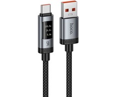Duomenų kabelis su skaitmeniniu ekranu USB C į USB C Hoco PD 6A 240W 1,2 m U148 juodas