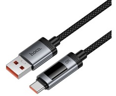 Duomenų kabelis su skaitmeniniu ekranu USB C į USB C Hoco PD 6A 240W 1,2 m U148 juodas