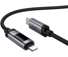Duomenų kabelis su skaitmeniniu ekranu USB C - Lightning Hoco PD 27W 1,2 m U148 juodas