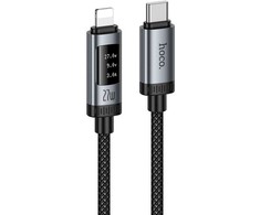 Duomenų kabelis su skaitmeniniu ekranu USB C - Lightning Hoco PD 27W 1,2 m U148 juodas