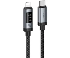 Duomenų kabelis su skaitmeniniu ekranu USB C - Lightning Hoco PD 27W 1,2 m U148 juodas