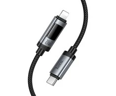 Duomenų kabelis su skaitmeniniu ekranu USB C - Lightning Hoco PD 27W 1,2 m U148 juodas