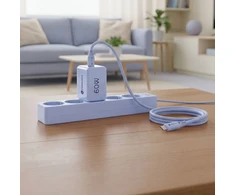 Phone charger Forcell F-Energy GaN III Crystal Color 2x USB C AVS SSFC3.0 60W + silicone cable USB C to USB C VT-60 ligth mėlynas