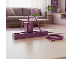 Telefono įkroviklis Forcell F-Energy GaN III Crystal Color 2x USB C AVS SSFC3.0 60W + silikoninis laidas USB C į USB C VT-60 bordo