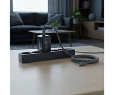 Phone charger Forcell F-Energy GaN III Crystal Color 2x USB C AVS SSFC3.0 60W + silikoninis laidas USB C į USB C VT-60 juodas