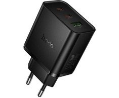 Telefono įkroviklis Hoco 2x USB C + USB A QC3.0 PD 3A 65W N75 juodas