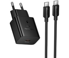 Phone charger Hoco USB C QC PD 25W + cable USB C to USB C N76 juodas