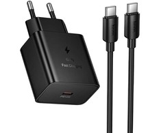 Phone charger Hoco USB C QC PD 45W + cable USB C to USB C N77 juodas