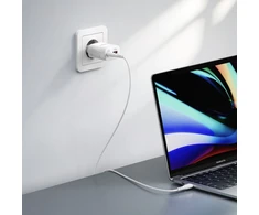 Telefono įkroviklis VEGER USB A + C tipo PD Super Charge PPS 45W + duomenų kabelis C tipo į C tipo 100W TR101 baltas