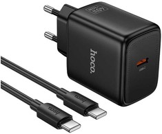 Phone GaN charger Hoco USB C PD AVS 40W max 60W with USB C to USB C cable N83 juodas