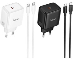 Phone GaN charger Hoco USB C PD AVS 40W max 60W with USB C to USB C cable N83 baltas