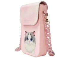 Nimmy Rinkinys 3in1 dėklas telefonui + krepšys + daiktų ieškikliui dėklas telefonui rožinės spalvos Big Eyed Pet 2.0 Cat