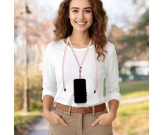 OEM SWING (8 mm) telefono virvelė, reguliuojamo ilgio telefono pakabukas / laido ilgis 165 cm (maks. 82,5 cm kilpoje) / ant peties arba kaklo - šviesiai rožinė