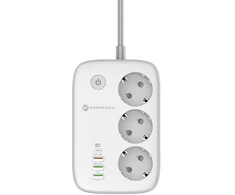 Power strip Forcell F-Energy 3 sockets + USB C 30W + 3 x USB A QC3.0 PD + WiFi Tuya, SmartLife, Alexa 10A 2500W VT-PS03 baltas