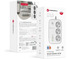 Power strip Forcell F-Energy 3 sockets + USB C 30W + 3 x USB A QC3.0 PD + WiFi Tuya, SmartLife, Alexa 10A 2500W VT-PS03 baltas