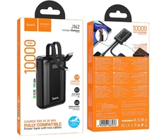 Powerbank 10000 mAh QC PD 22,5W with built-in cables USB C+ Lightning Hoco J162 juodas