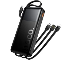 Powerbank 10000 mAh QC PD 2A 22,5W with built-in cables USB A + USB C + Lightning + Micro USB Hoco J156 juodas