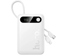 Powerbank 10000 mAh QC PD 2A 22,5W with built-in cables USB C + Lightning Hoco J171 Edge baltas