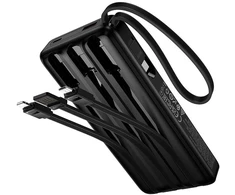 Powerbank 10000 mAh QC PD 2A 22,5W with built-in cables USB A + USB C + Lightning + Micro USB Hoco J156 juodas