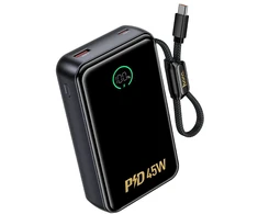 Powerbank 20000 mAh QC PD 2A 45W with built-in cable USB C Hoco Q54 metal pilka