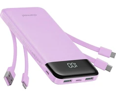 Nešiojamoji baterija 5V 3A 10000 mAh su integruotais laidais USB A / USB C / Lightning / Micro USB Charmast W1148 violetinė