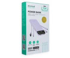 Nešiojamoji baterija 5V 3A 10000 mAh su integruotais laidais USB A / USB C / Lightning / Micro USB Charmast W1148 violetinė