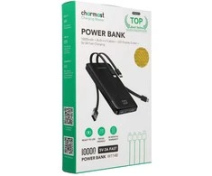 Choetech Powerbank Charmast W1148 5V 3A 10000 mAh with built-in cables USB A / USB C / Lightning / Micro USB juodas